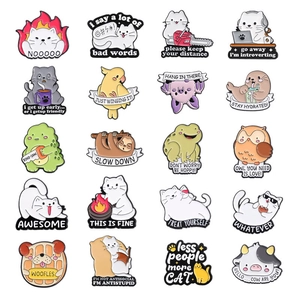 Set of 20 cartoon animal enamel pins featuring cats and frogs on a white background