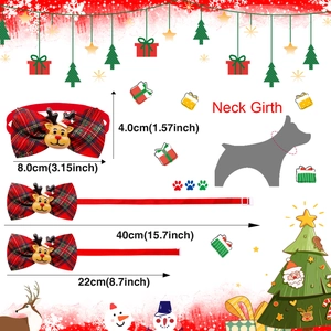 Plaid Christmas reindeer pet bowtie with adjustable red strap for small dogs and cats