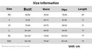 Detailed size guide for the backless printed dress from XS to XXL with precise measurements