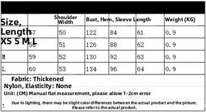 Guide des tailles détaillé pour veste en laine avec mesures XS-L et infos sur le tissu