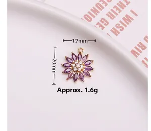 Detailed macro view of purple daisy flower pendant with 17mm x 20mm size dimensions