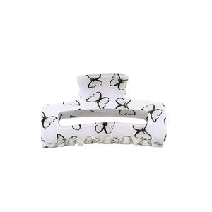 White square hair claw clip with black butterfly print for thick hair styling