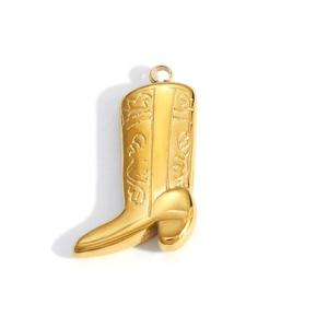 Detail of a 18k gold-plated stainless steel cowboy boot pendant with fine textures
