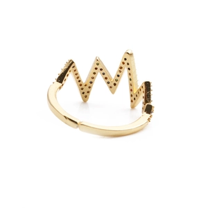 Gold plated wavy zigzag ring featuring multicolor zircon stones on a white background