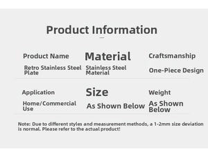 Detailed technical specifications chart for vintage stainless steel deep pasta plate