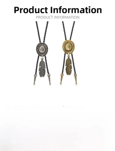 Detail view of vintage bolo ties featuring alloy feather pendants and braided PU leather