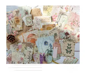 Vintage scrapbooking paper set with floral, butterfly and botanical patterns on burlap