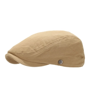 Classic khaki twill cotton flat cap with retro metal logo and streamlined silhouette