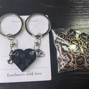 DIY brick heart keychain set with gold letter charms for couple backpack accessories