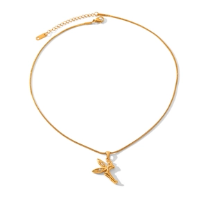18k vergulde roestvrijstalen ketting met engel hanger en schitterende kristallen details