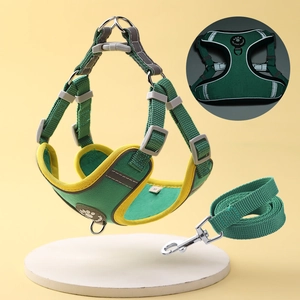 Reflective Pet Harness And Leash Suede Breathable Mesh Adjustable Walking Safety Color Block For Dogs Cats