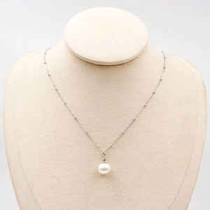 Freshwater Pearl Necklace And Hoop Earrings Titanium Steel Beaded Chain Elegant Minimalist Jewelry For Women