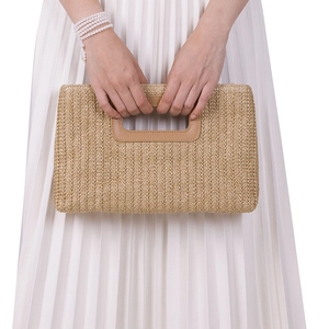 Straw Woven Clutch Bag Women Summer Beach Vacation Crossbody Purse With Detachable Chain Magnetic Closure Handbag