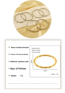 Specifiche dettagliate dei bracciali a bambù in acciaio inossidabile con dimensioni e peso