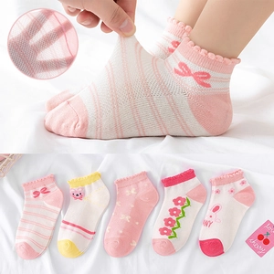Mesh baby socks with floral lace in macaron colors featuring breathable cotton fabric