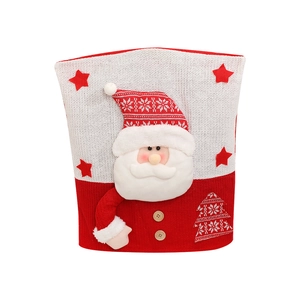 Christmas Santa Claus chair cover with plush 3D doll and knitted star embroidery