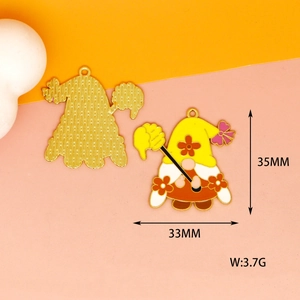 Detailed size view of yellow enamel gnome pendants with 35MM height and 3.7G weight
