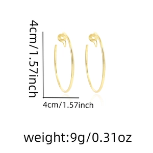 Detail view of 4cm gold hoop clip-on earrings with weight and size specifications