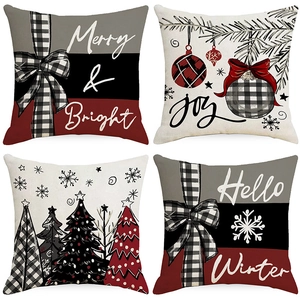 Christmas Pillow Covers Linen Xmas Tree Snowflake Buffalo Plaid Print Decorative Cushion Cases For Sofa Couch Home Decor