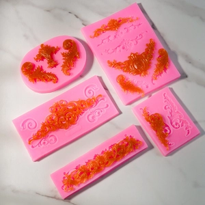 Barok Reliëf Siliconen Fondant Vorm Europese Retro Scrollwork Bloemen Kant Taart Decoreren DIY Hars Klei
