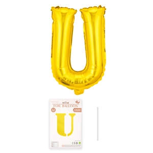 Detailansicht des 16-Zoll goldenen U-förmigen Folienballons mit Verpackung