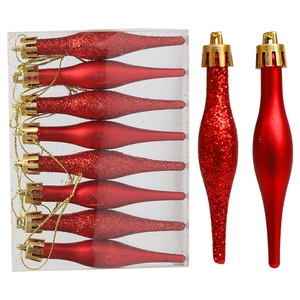 Lot de 10 décorations de Noël rouges en forme de goutte avec paillettes et cordons dorés