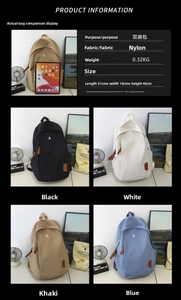 Detailed size comparison of nylon backpack with tablet showing large storage capacity