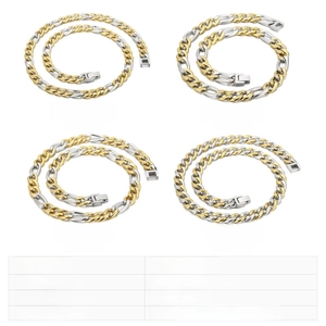 Detailed specs for gold and silver mixed stainless steel NK chains in various widths