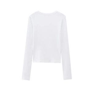 Rear view of white slim fit long sleeve T-shirt showing modal fabric and clean stitching