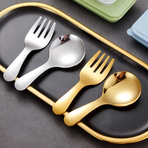 Short handle 304 stainless steel spoons and forks for children in gold and silver
