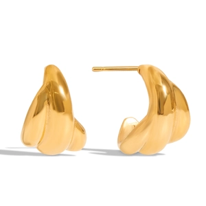 Classic 18K gold plated stainless steel triple hoop earrings with twisted metal texture