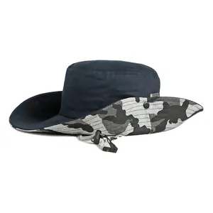 Chapeau de pêche camouflage homme à large bord avec protection solaire et cordon