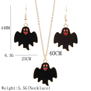 Detailed size chart of Halloween ghost enamel earrings and necklace jewelry set