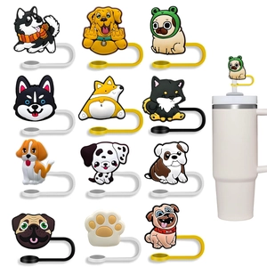 Silicone Straw Cover Cap Dustproof Reusable Cartoon Animal Dog Cat Design Drinking Tumbler Accessory For Wide Straws