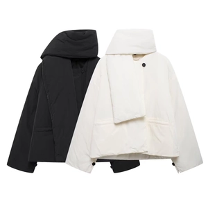 Damen Wattierte Jacke Schalkragen Locker Polyester Warm Wintermantel Minimalistischer Ins Stil
