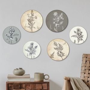 Set de 6 placas decorativas de madera estilo boho con flores y plantas vintage