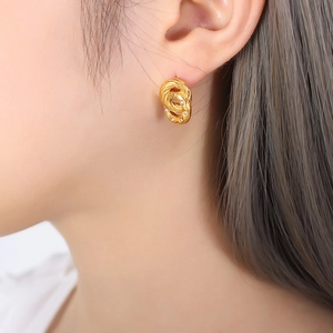 18K gold plated double hoop earrings for women with sparkling zircon stone accents