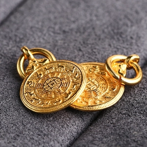 S925 sterling silver gold-plated pendant with ancient Chinese coin and Bagua patterns