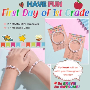 Détail du lot de bracelets perle mère-fille 6mm avec carte de message rentrée scolaire