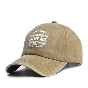 Berretto da baseball in cotone lavato kaki con look vintage e stampa slogan