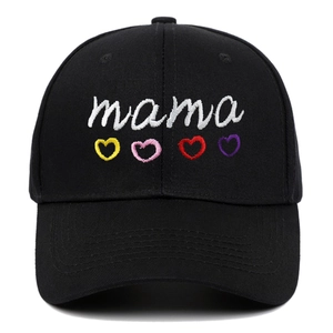 Mama Letter Embroidered Baseball Cap Cotton Twill Adjustable Sun Hat With Colorful Hearts For Women