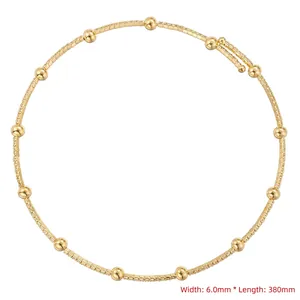 Detailed view of 6mm wide polished golden ball bead chain necklace showing 380mm length
