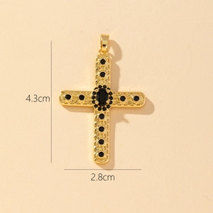 Gold cross pendant with black stones and 4.3cm by 2.8cm size measurements