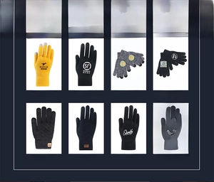 Detail of custom winter touch screen gloves with heat transfer and logo embroidery