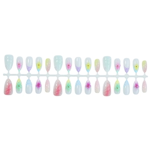 Faux ongles stiletto faits main avec motifs floraux 3D colorés et petites perles