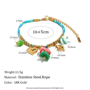 Bracelet en acier inoxydable doré 18K avec breloques sucette cœur et corde bleue