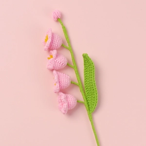 Handmade pink lily of the valley crochet flower branch for elegant home decor centerpieces