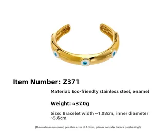 Dettagli su dimensioni e specifiche del bracciale rigido in acciaio dorato con malocchio