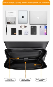 Detail view of laptop compartment and large capacity interior of the travel backpack