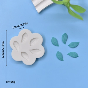 Moule à fleurs en silicone blanc de 6cm avec cinq cavités de feuilles pour décor de gâteaux